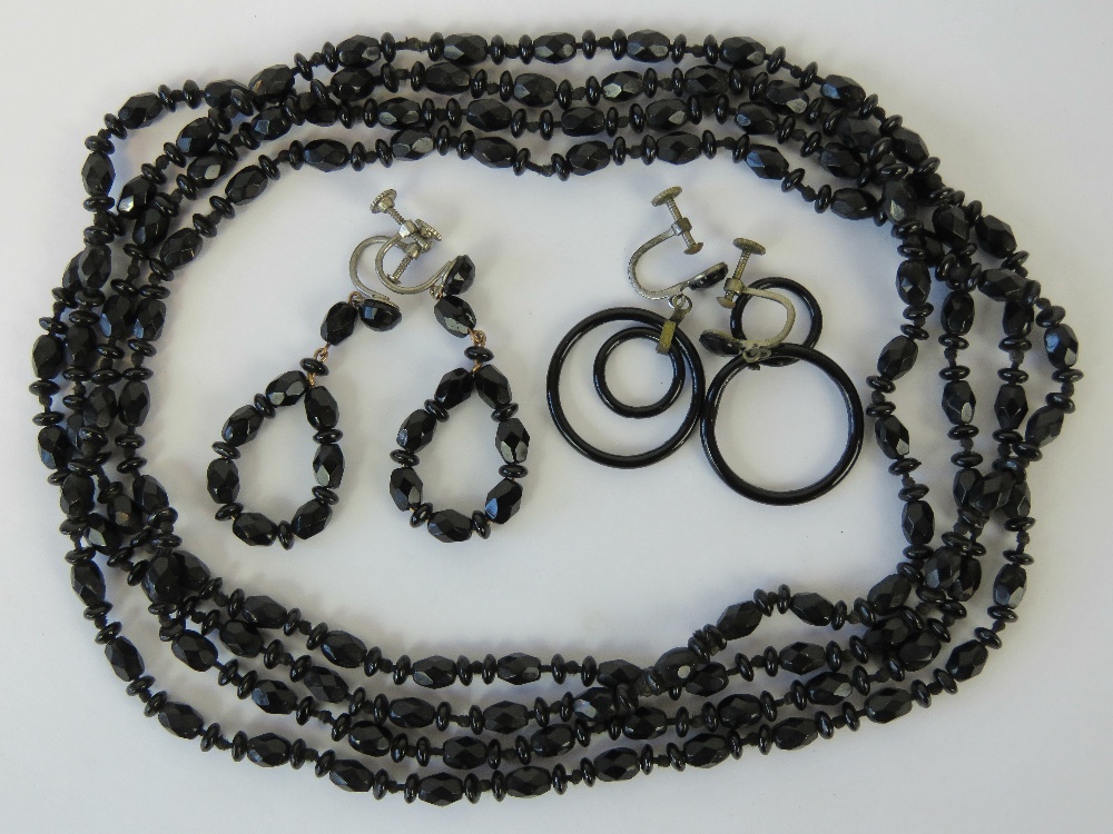 A long French jet necklace with two pair