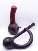 TWO LARGE AFRICAN TRIBAL SMOKING PIPES OR HOOKAH FORMED FROM GOURDS LARGEST 50CM HIGH