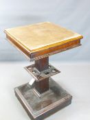 AN INTERESTING VICTORIAN DRINKS TABLE WITH MARBLE INSET TOP ABOVE A CENTER TIER WITH RECESSES FOR
