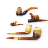 A LARGE MEERSCHAUM PIPE WITH AMBER MOUTHPIECE GOLD COLLAR INSCRIBED "Arthur Terry 187th R.I.