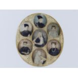 A MIDDLE EASTERN MINIATURE PORTRAIT FAMILY GROUP ON OVAL IVORY PANEL.11CM. 19TH CENTURY.