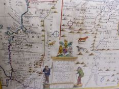 CHRIS HOMMANO. MD. 1728 MAP MOROCCA NORRUM ENGRAVED AND PARTIALLY HAND COLOURED WITH SCENIC