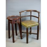 A GEORGE III MAHOGANY CORNER HIGH ARMCHAIR WITH CLOSE NAIL LEATHER SEAT TOGETHER WITH A 19TH CENTURY