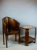 AN EARLY 20TH CENTURY MAHOGANY, EBONY AND IVORY INLAID OCCASIONAL TABLE IN THE MOORISH TASTE