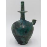 A RARE EARLY BUDHISTIC BRONZE RITUAL WATER VESSEL OR KUNDIKA, PROBABLY KOREA. 13CM TALL