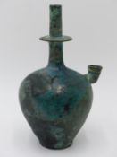 A RARE EARLY BUDHISTIC BRONZE RITUAL WATER VESSEL OR KUNDIKA, PROBABLY KOREA. 13CM TALL