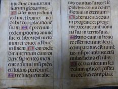 AN ILLUMINATED VELLUM MANUSCRIPT PAGE SECTION OF LATIN PLAINSONG C. 1540 TOGTHER WITH A LARGE FOILIO