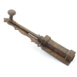 A LARGE 18TH /19TH CENTURY WROUGHT IRON DOOR BOLT WITH SHAPED BACK PLATE 46 CM LONG