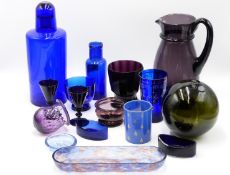 A GROUP OF 19TH CENTURY AND LATER BLUE AND AMETHYST COLOURED GLASSWARES .(QTY)