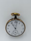 AN EARLY 20TH CENTURY POCKET WATCH BY LONGINES, STEEL AND YELLOW METAL CASE WITH WHITE ENAMEL DIAL