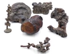 A GROUP OF ORIENTAL SCHOLARS OBJECTS. A BRONZE SCULPTURE SIMULATING A ROOT WOOD FORM, A BRONZE "