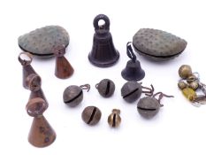 A GROUP OF BRONZE, COPPER AND BRASS BELLS ,EUROPE AFRICA AND ASIA (QTY)