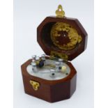A FINELY MADE MINIATURE MAHOGANY CASED CRYSTAL SET, CLAMPED PYRITE CRYSTAL WITH COPPER ADJUSTABLE