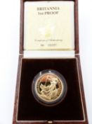 A 22 CT. GOLD ONE OUNCE 1987 BRITANNIA PROOF COIN NO. 00985