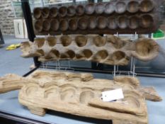 THREE WEST AFRICAN CARVED WOOD MANCALA GAMING BOARDS LARGEST 71 CM.