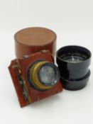 A THORNTON PICKARD MECHANICAL SHUTTER FOR 1/2 PLATE CAMERA FITTED WITH ROSS 71/4In XPRES 1:4.5