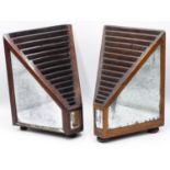 A NEAR PAIR OF 19TH MAHOGANY STATIONERY RACKS WITH INSET MIRROR PANELS. 30 CM HIGH.