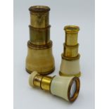 AN EARLY VICTORIAN GILT BRASS AND IVORY MOUNTED TWO DRAW POCKET TELESCOPE BY CARPENTER, 24 REGENT