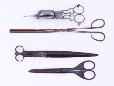 A PAIR OF EARLY18TH CENTURY WROUGHT IRON LONG BLADE PIVOT SCISSORS, A 19TH CENTURY PAIR BY ROB.