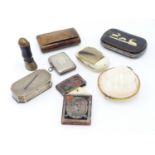 AN 19TH CENTURY ENGLISH HALLMARKED SILVER POCKET VESTA CASE, A CONTINENTAL SILVER LIDDED PIN BOX,