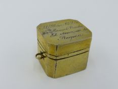 A FINE 19TH CENTURY SILVER GILT BOX WITH HINGED TOP, ENGRAVED "Al Hallmo (?)Sor. Dor. D. Manuel