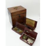 A LATE GEORGIAN MAHOGANY APOTHECARY'S BOX, THE INTERIOR FITTED TO ACCOMMODATE VARIOUS BOTTLES