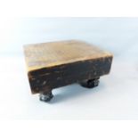 A CHINESE "GO" GAMES BOARD TABLE, THICK SOLID WOOD FORM AND SHAPED SUPPORTS 45 X 41 CM