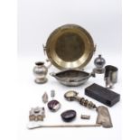 A 19TH CENTURY SILVER MOUNTED SEED POD VESTA CASE VARIOUS AFRICAN AND EASTERN WHITE METAL AND PLATED