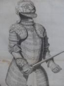 GROUP OF 18TH CENTURY AND LATER PRINTS OF MILITARY SUBJECTS TO INCLUDE SUITS OF ARMOUR ETC, SOME