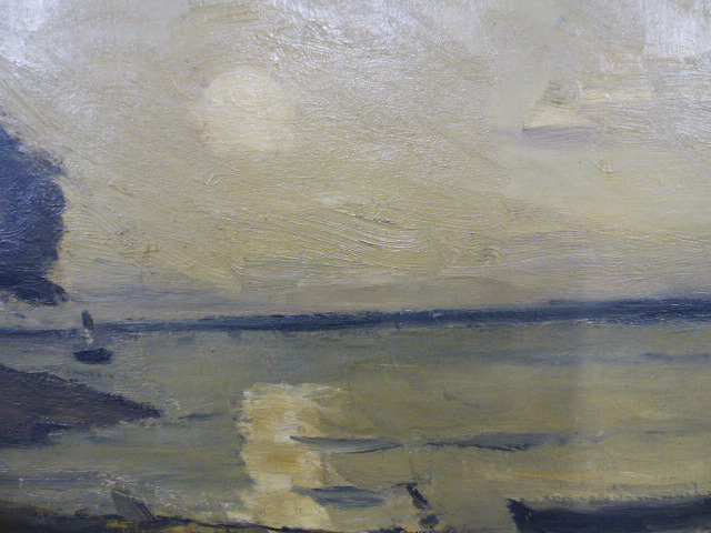 ENGLISH 20TH CENTURY SCHOOL, A COASTAL VIEW, SIGNED INDISTINCTLY, OIL ON CANVAS, 41 X 61CM - Image 7 of 9