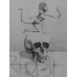 PETER COLLIEN, SKULL, SIGNED AND NUMBERED ETCHING, 30 X 22CM (UNFRAMED) AND ANOTHER SACCO DI ROMA