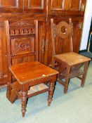 TWO SIMILAR ARTS AND CRAFTS OAK METAMORPHIC LIBRARY STEP/ CHAIRS