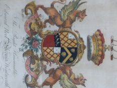 A PAIR OF 18TH/19TH.C. HAND COLOURED ARMORIAL CRESTS, THE EARL OF CHATHAM AND BARON WENTWORTH.