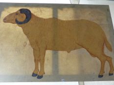 (ARR) A LARGE BODYCOLOUR ON LINEN OF A CLASSICAL RAM, 179CM WIDE