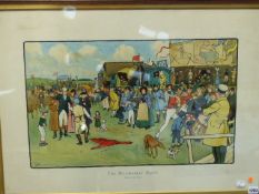 A VINTAGE COLOUR PRINT AFTER CECIL ALDIN THE BLUE MARKET RACES, 53 X 76CM