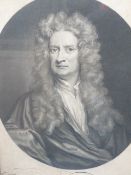 FOUR 18TH.C.PORTRAIT PRINTS OF PROMINENT DOCTORS, ETC TO INCLUDE ISAAC NEWTON.