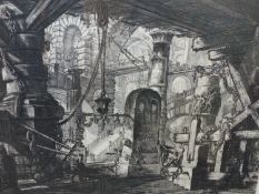 AFTER PIRANESI, A FOLIO PRINT OF A FANTASTIC ARCHITECTURAL INTERIOR, 41 X 56CM