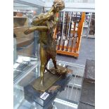 ANTOINE BOFILL (1865-1925) DECO BRONZE OF A YOUNG LADY AND A PLAYFUL CAT. SIGNED. MARBLE BASE.