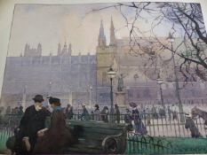 C.W. TAYLOR (1878-19602), FOUR UNFRAMED WATERCOLOURS, A CITY CENTRE SCENE AND TWO BEACH SCENES,