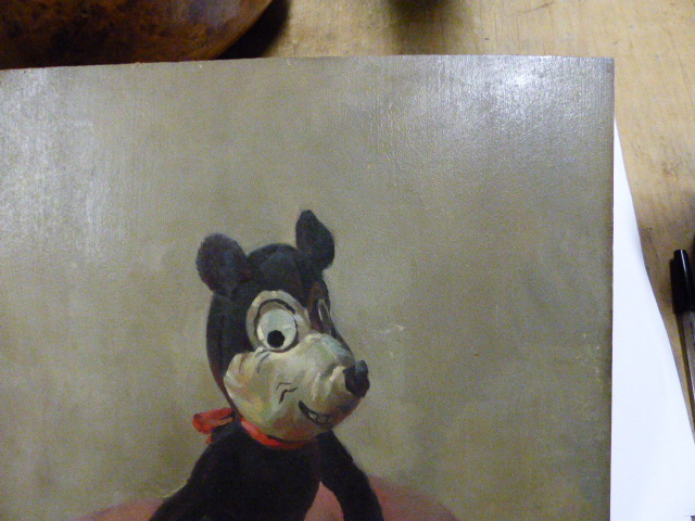 20TH CENTURY OIL STUDY OF A CARTOON MOUSE TOY, OIL ON PANEL, INITIALLED, 40 X 30CM - Image 3 of 9