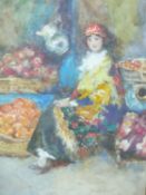 DAVID WOODLOCK (1842-1929), VENETIAN FRUIT SELLER, SIGNED, WATERCOLOUR, 19 X 13.5CM