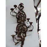 A LARGE ROCOCO STYLE SIX LIGHT WALL APPLIQUE. SCROLLING FOLIATE FORM. 98CM HIGH