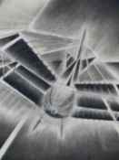 PAUL R.P NICHOLLS, PLANE IN FLIGHT, SIGNED, PENCIL AND CHARCOAL, 28.5 X 25.5CM TOGETHER WITH A