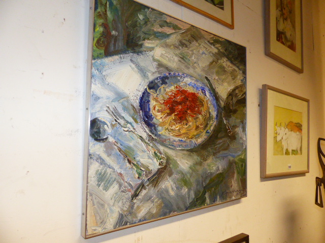 (ARR)KOPFERMAN, STILL LIFE OF PASTA AND NEWSPAPER, SIGNED AND DATED '87, OIL ON CANVAS, 61 X - Image 4 of 8