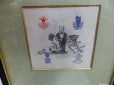 TWO ANTIQUE HAND COLOURED MAPS, DURHAM AND STAFFORDSHIRE, HERALDIC PRINTS AND VARIOUS 18TH.C.AND