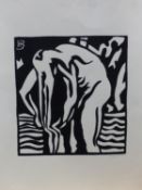 (ARR) HORACE BRODSKY, NUDE WASHING HAIR, LINOCUT, NUMBERED XVI/ XXV, LATER REPRINT, 22 X 20.5CM