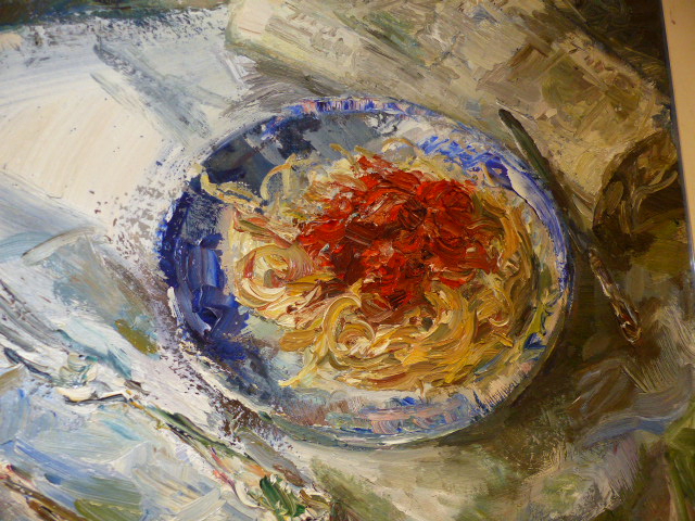 (ARR)KOPFERMAN, STILL LIFE OF PASTA AND NEWSPAPER, SIGNED AND DATED '87, OIL ON CANVAS, 61 X - Image 6 of 8