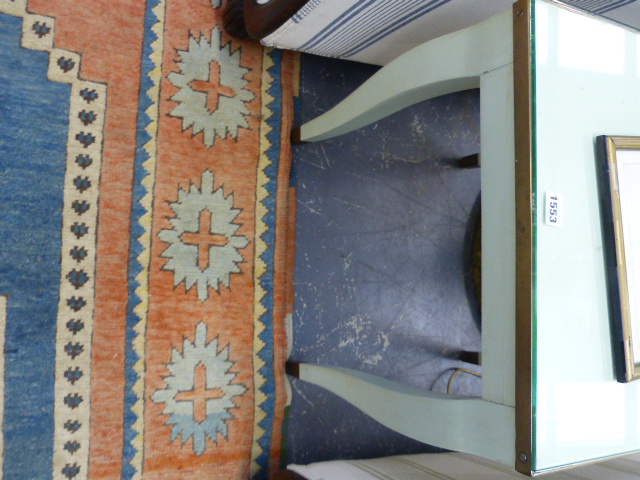 A PAIR OF CONTINENTAL BRASS MOUNTED AND PAINTED LAMP TABLES