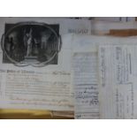 A GROUP OF 19TH.C. VELLUM INDENTURE TOGETHER WITH A QUANTITY OF PRINTED AUCTION POSTERS AND OTHERS.