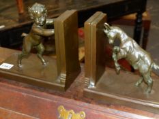A PAIR OF BRONZE BOOKENDS. ONE WITH A SATYR, THE OTHER A GOAT. FOUNDRY SEALS
